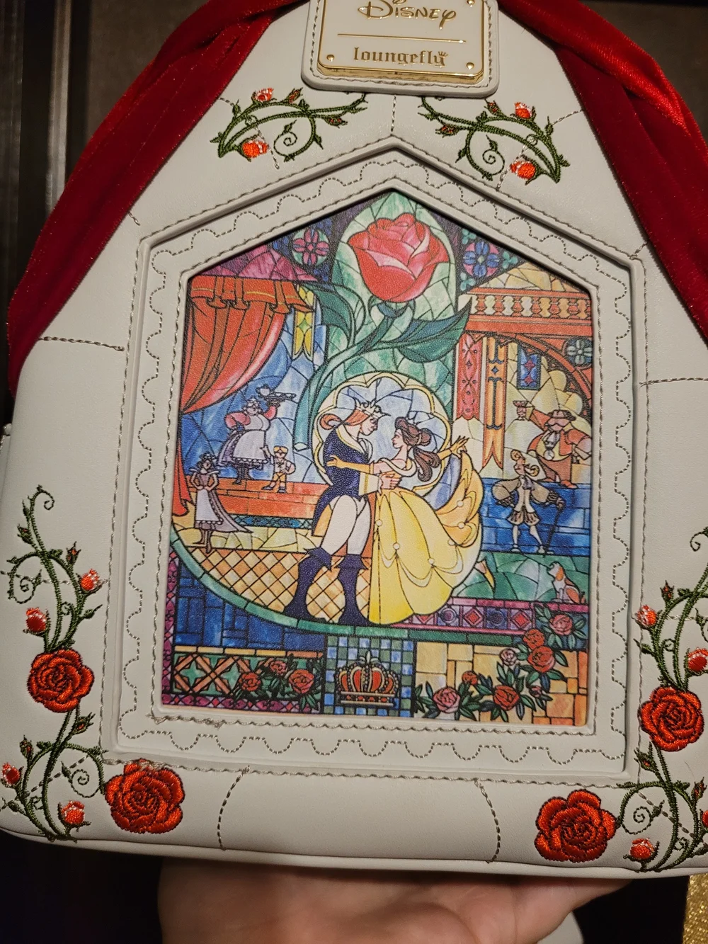 Disney Beauty And The Beast Stained Glass Loungefly Red Velvet New RARE HTF
